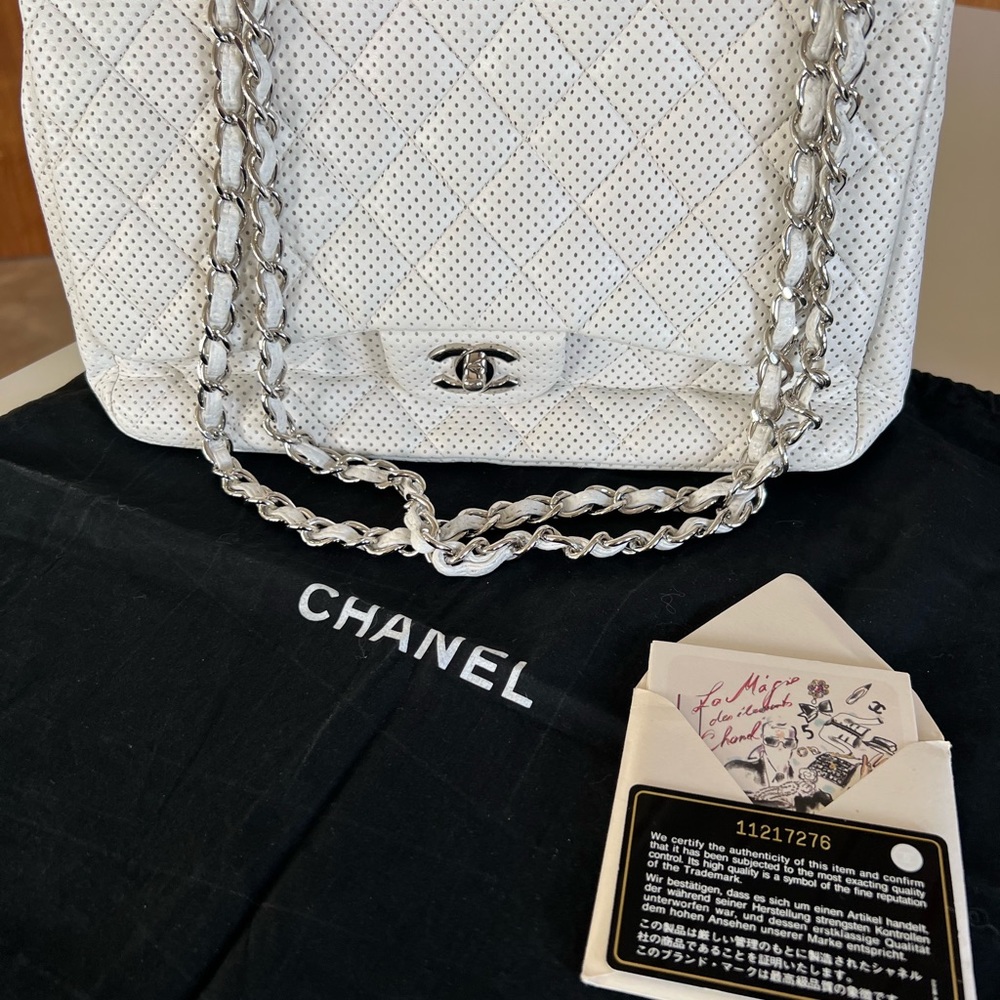 CHANEL Jumbo Quilted Perforated Leather Bag Serial sticker,card